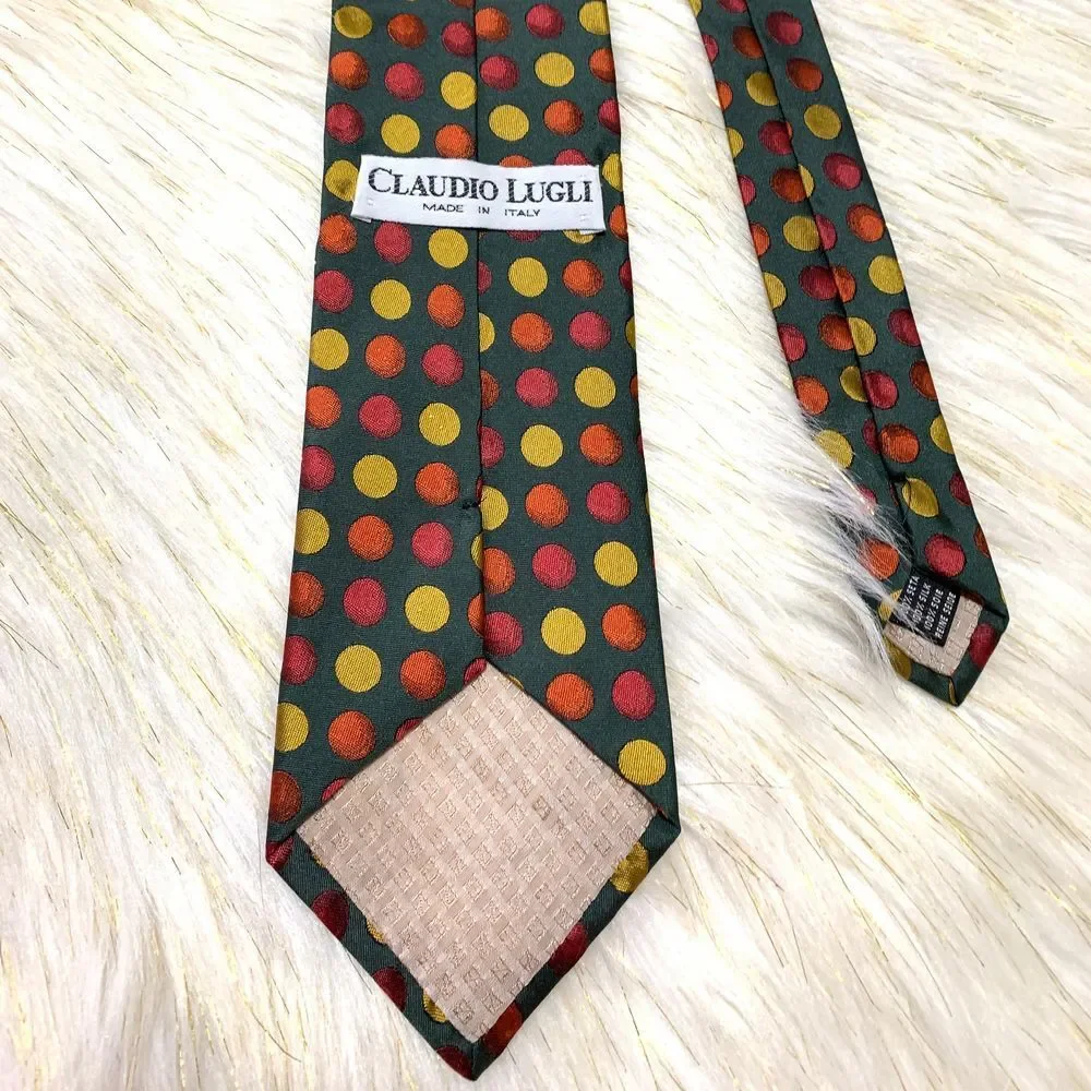 100% Silk Polk-dot green‎ red yellow 56